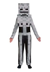 minecraft skeleton costume for kids, video game inspired character outfit, classic child size large (10-12) gray