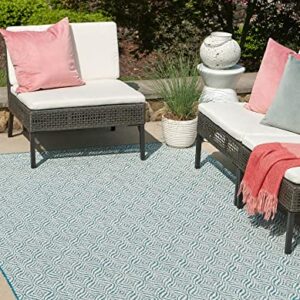 Unique Loom Outdoor Trellis Collection Area Rug - Deco Trellis (7' 1" x 10' Rectangle, Aqua/ Ivory)