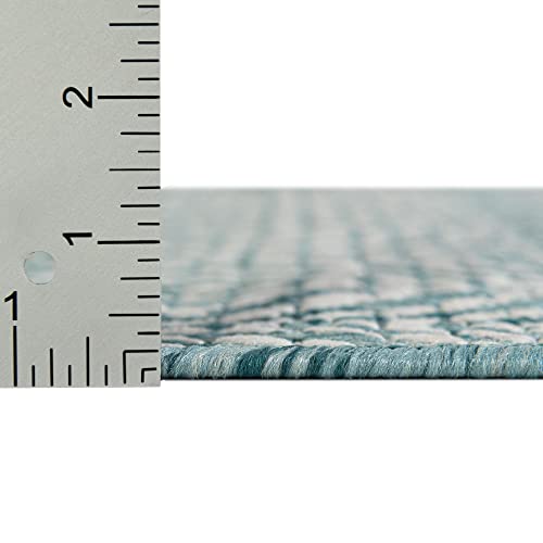 Unique Loom Outdoor Trellis Collection Area Rug - Deco Trellis (7' 1" x 10' Rectangle, Aqua/ Ivory)