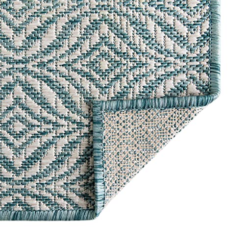 Unique Loom Outdoor Trellis Collection Area Rug - Deco Trellis (7' 1" x 10' Rectangle, Aqua/ Ivory)