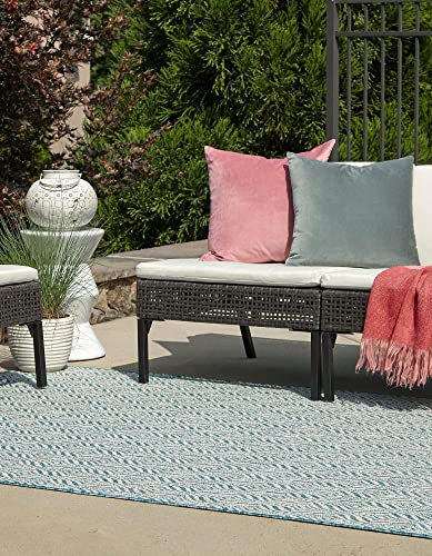 Unique Loom Outdoor Trellis Collection Area Rug - Deco Trellis (7' 1" x 10' Rectangle, Aqua/ Ivory)