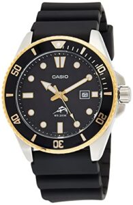 casio men's diver inspired stainless steel quartz watch with resin strap, gold, 25.6 (model: mdv106g-1av)
