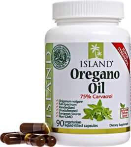 island nutrition, oregano oil capsules, liquid-filled - super-strength immune support - organic ingredients - 75% carvacrol - grown in spain - oil of oregano capsules with enhanced delivery (90 count)