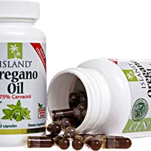 Island Nutrition, Oregano Oil Capsules, Liquid-Filled - Super-Strength Immune Support - Organic Ingredients - 75% Carvacrol - Grown in Spain - Oil of Oregano Capsules with Enhanced Delivery (90 Count)