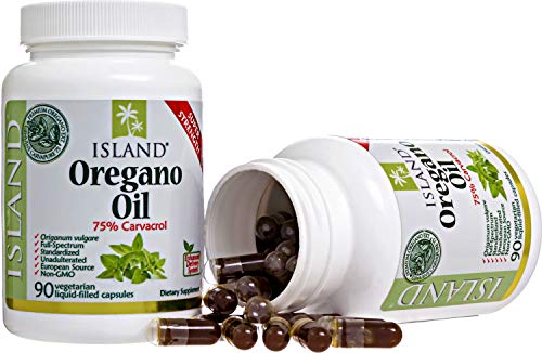 Island Nutrition, Oregano Oil Capsules, Liquid-Filled - Super-Strength Immune Support - Organic Ingredients - 75% Carvacrol - Grown in Spain - Oil of Oregano Capsules with Enhanced Delivery (90 Count)