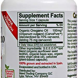 Island Nutrition, Oregano Oil Capsules, Liquid-Filled - Super-Strength Immune Support - Organic Ingredients - 75% Carvacrol - Grown in Spain - Oil of Oregano Capsules with Enhanced Delivery (90 Count)