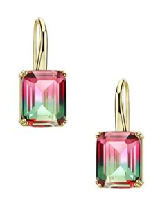 watermelon tourmaline drop earrings nickel free copper gradient color baguette cut cz earrings for women girls