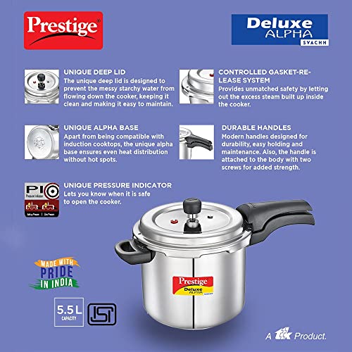 Prestige Svachh Pressure Cooker, 5.5 Liter, Silver