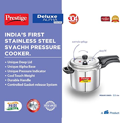 Prestige Svachh Pressure Cooker, 5.5 Liter, Silver