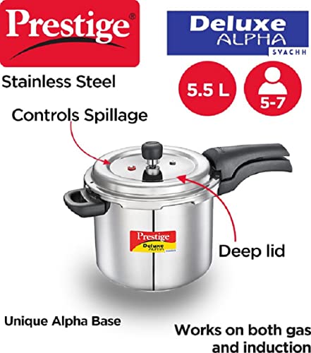 Prestige Svachh Pressure Cooker, 5.5 Liter, Silver