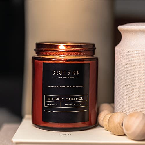 Premium Whiskey Caramel, Scented Candles for Men | All Natural Candles, Candles for Home Scented, Candle for Men | Scented Candles, Aromatherapy Candles, Masculine Candle