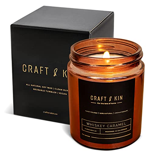 Premium Whiskey Caramel, Scented Candles for Men | All Natural Candles, Candles for Home Scented, Candle for Men | Scented Candles, Aromatherapy Candles, Masculine Candle