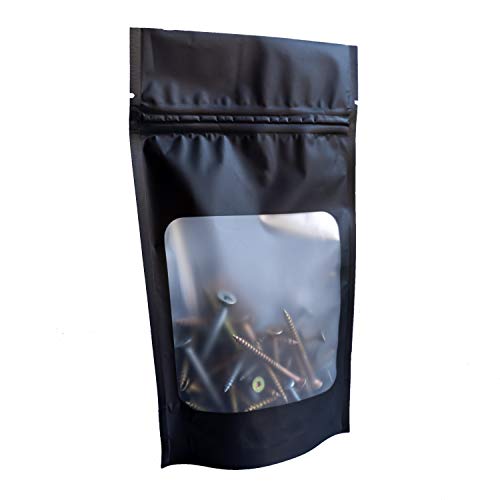 HANSER | Smell Proof Odorless Mylar Resealable Foil Pouch Bags with clear Window | Stand up bottom | Airtight | matte black | 100 Pieces | 4.8x8.2 Inches