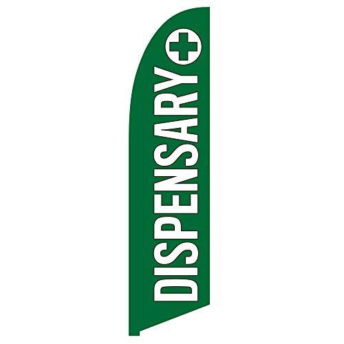 Vispronet Dispensary Feather Flag – 2.6ft x 11.2ft Swooper Flag – Knitted Polyester Material – Advertising Sign – Dispensary Supplies for Businesses – Printed in the USA – Flag Only