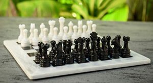 radicaln 15 inches handmade white and black weighted full chess game set with storage box - staunton and ambassador style marble tournament chess sets for adults