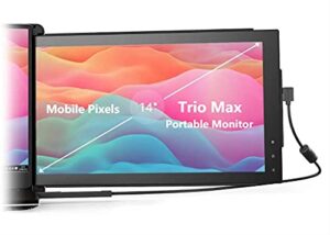 mobile pixels trio max portable monitor, the on-the-go dual-screen laptop monitor, 14" full hd ips display, usb a/type-c, plug and play, sleek design (1pc 14" trio max)