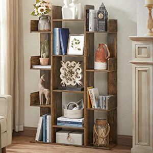 VASAGLE Bookshelf, Tree-Shaped Bookcase with 13 Storage Shelves, Rounded Corners, 9.8”D x 33.9”W x 55.1”H, Rustic Brown ULBC67BXV1