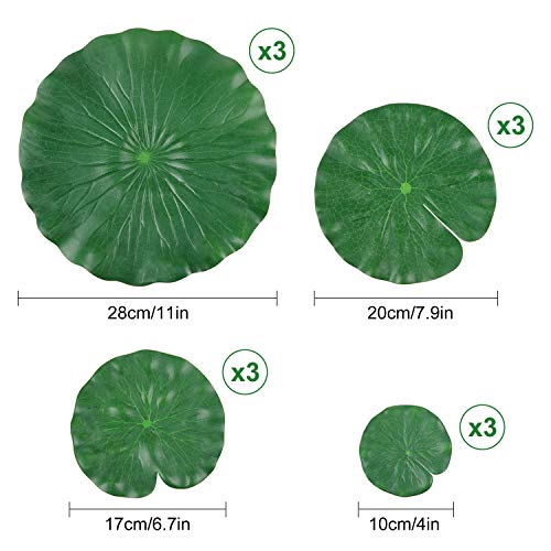 WILLBOND 12 Pieces 4 Kinds Artificial Lotus Leaves Floating Foam Ornament Lily Pads Foliage Pond Decor Water Lily Leaves for Patio Koi Fish Pond Pool Aquarium Decoration