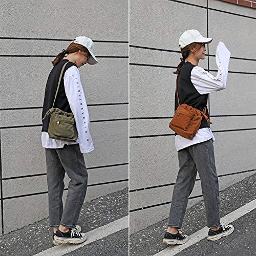 Small Drawstring Bucket Purse for Women Cute Canvas Crossbody Bag Shoulder Handbag