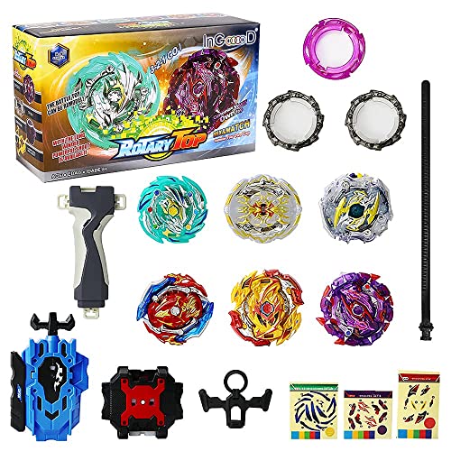 Ingooood Metal Master Fusion Gyro Toys for Kids, 6 Pieces Battling Top Battle Burst High Performance Set with 2 Launchers