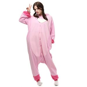 NAITOKE Adults Unisex Onesie Halloween Costumes Animal Cosplay Pajamas,146-159cm(4'9"-5'2") Pink