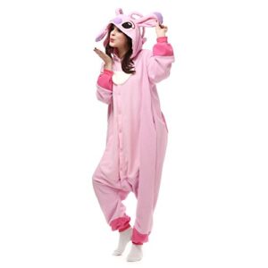 naitoke adults unisex onesie halloween costumes animal cosplay pajamas,146-159cm(4'9"-5'2") pink