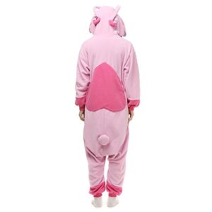 NAITOKE Adults Unisex Onesie Halloween Costumes Animal Cosplay Pajamas,146-159cm(4'9"-5'2") Pink