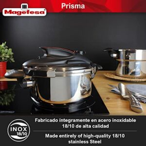 MAGEFESA ® Prisma 4.2 + 6.3 Quart Stove-top Super Fast Pressure Cooker, Easy Smooth Locking Mechanism, Polished 18/10 Stainles Steel, Suitable Induction, 5 Security Systems, 11.6 PSI Working pressure