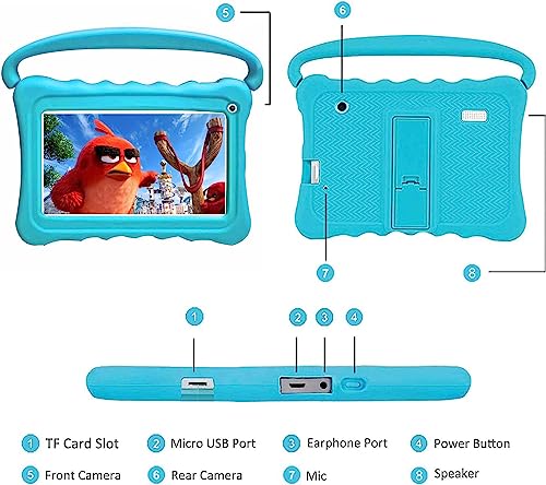 Tablet for Kids 7 inch Kids Tablet 32GB Android 10 Tablet with WiFi Dual Camera Child’s Edition Tablet with Shockproof Case Parental Control Bluetooth Google Play YouTube for Boys Girls Ages 3-14 Blue