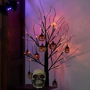 peiduo halloween decorations, 2ft black halloween tree with 24 orange lights and 8 pumpkin ornaments, light up halloween decorations with timer for indoor home desk table decor battery powered