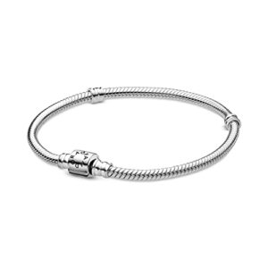 pandora jewelry moments barrel clasp snake chain charm bracelet for women - sterling silver - 7.5"