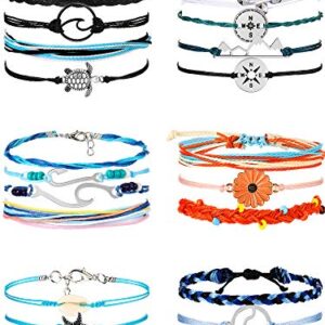 Hicarer 21 Pieces Surfer Wave Bracelet Ocean Wave Adjustable Waterproof Handmade Friendship Bracelet Summer Sunflower Bracelets Anklets Jewelry for Women Teen Girls (Ocean Style)