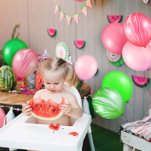 Hsei 60 Pieces 12 Inch Watermelon Balloons Latex Balloons Confetti Balloons Red Green Balloons for Summer Fruit Baby Shower Wedding Birthday Party Supplies