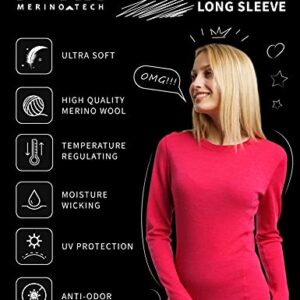 Merino.tech Merino Wool Base Layer Women 100% Merino Wool Midweight Long Sleeve Thermal Shirts + Wool Socks (Medium, Black 250)