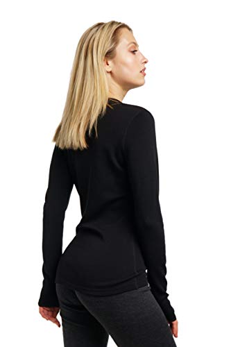 Merino.tech Merino Wool Base Layer Women 100% Merino Wool Midweight Long Sleeve Thermal Shirts + Wool Socks (Medium, Black 250)