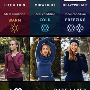 Merino.tech Merino Wool Base Layer Women 100% Merino Wool Midweight Long Sleeve Thermal Shirts + Wool Socks (Medium, Black 250)