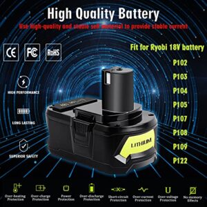 Jialitt Upgraded 6.0Ah 18V P108 Battery Li-ion Replacement Compatible with Ryobi 18V Battery Ryobi ONE+ P108 P102 P103 P104 P105 P107 P109 P122 Cordless Power Tools Battery with LED Indicator 2Pack