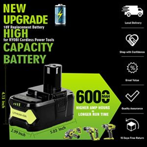 Jialitt Upgraded 6.0Ah 18V P108 Battery Li-ion Replacement Compatible with Ryobi 18V Battery Ryobi ONE+ P108 P102 P103 P104 P105 P107 P109 P122 Cordless Power Tools Battery with LED Indicator 2Pack