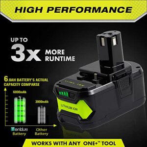 TenHutt 【Upgrade 6.0Ah Lithium Replacement Battery for Ryobi 18V ONE+ Cordless Power Tool Compatible with P102 P103 P104 P105 P107 P108 Lithium Battery