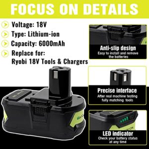 TenHutt 【Upgrade 6.0Ah Lithium Replacement Battery for Ryobi 18V ONE+ Cordless Power Tool Compatible with P102 P103 P104 P105 P107 P108 Lithium Battery