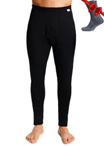 merino wool men's base layer pants — 100% organic wool midweight thermal pants + hiking wool socks (medium, black 250)