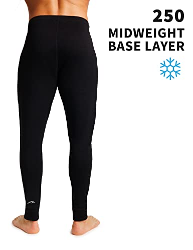 Merino Wool Men's Base Layer Pants — 100% Organic Wool Midweight Thermal Pants + Hiking Wool Socks (Medium, Black 250)