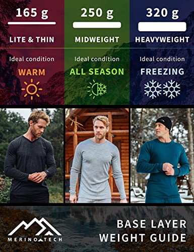 Merino Wool Men's Base Layer Pants — 100% Organic Wool Midweight Thermal Pants + Hiking Wool Socks (Medium, Black 250)