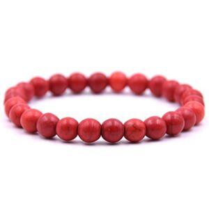 jude jewelers various color elasic natural turquoise lava stone beads yoga sports strand bracelet (red)