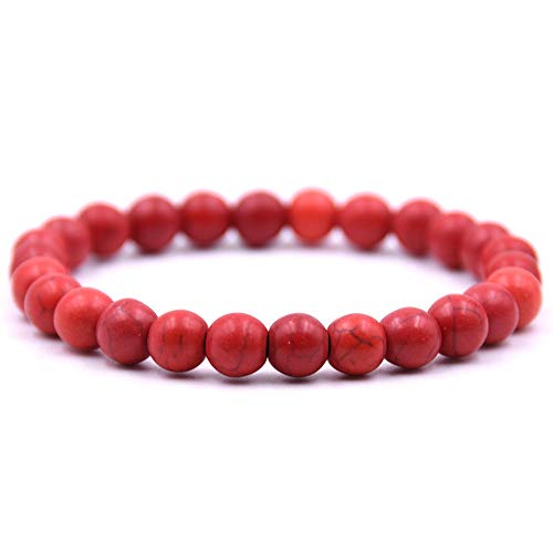 Jude Jewelers Various Color Elasic Natural Turquoise Lava Stone Beads Yoga Sports Strand Bracelet (Red)