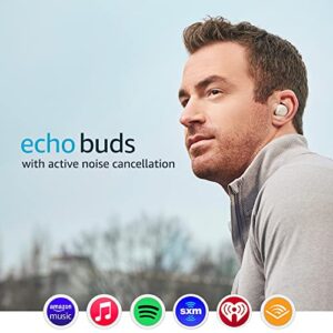 Echo Buds with Active Noise Cancellation (2021 release, 2nd gen) | Wired charging case | Glacier White