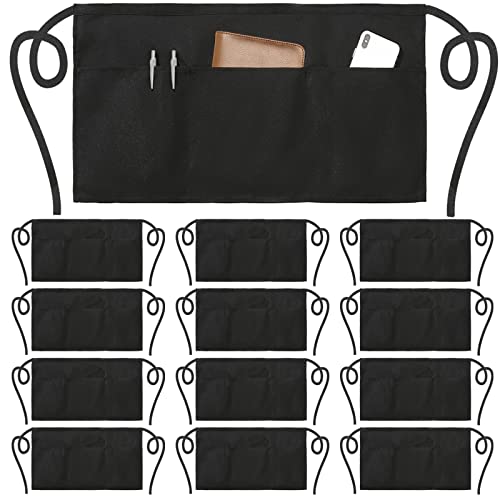 NOBONDO 12 Pack Waitress Aprons with 3 Pockets - Waist Aprons for Women Men Commercial Waiter Half Apron with Extra Long Straps Reinforced Seams for Restaurant Server Work