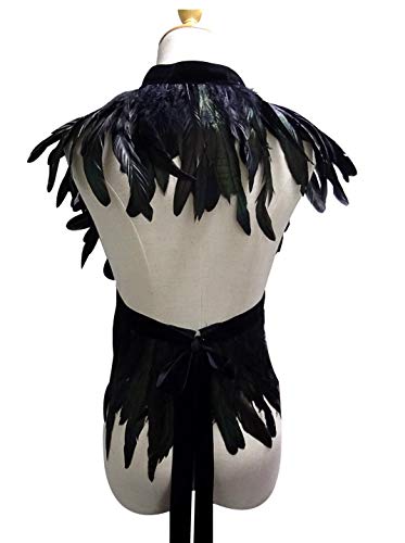 L'VOW Feather Boa Ribbon Punk Gothic Shawl Maleficent Costume for Halloween（Black）