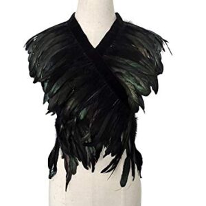 L'VOW Feather Boa Ribbon Punk Gothic Shawl Maleficent Costume for Halloween（Black）