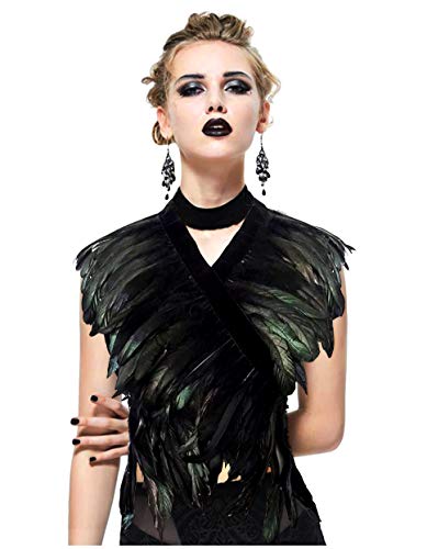 L'VOW Feather Boa Ribbon Punk Gothic Shawl Maleficent Costume for Halloween（Black）